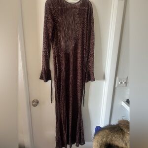 AKIRA Brown Animal Print Long Sleeve Dress